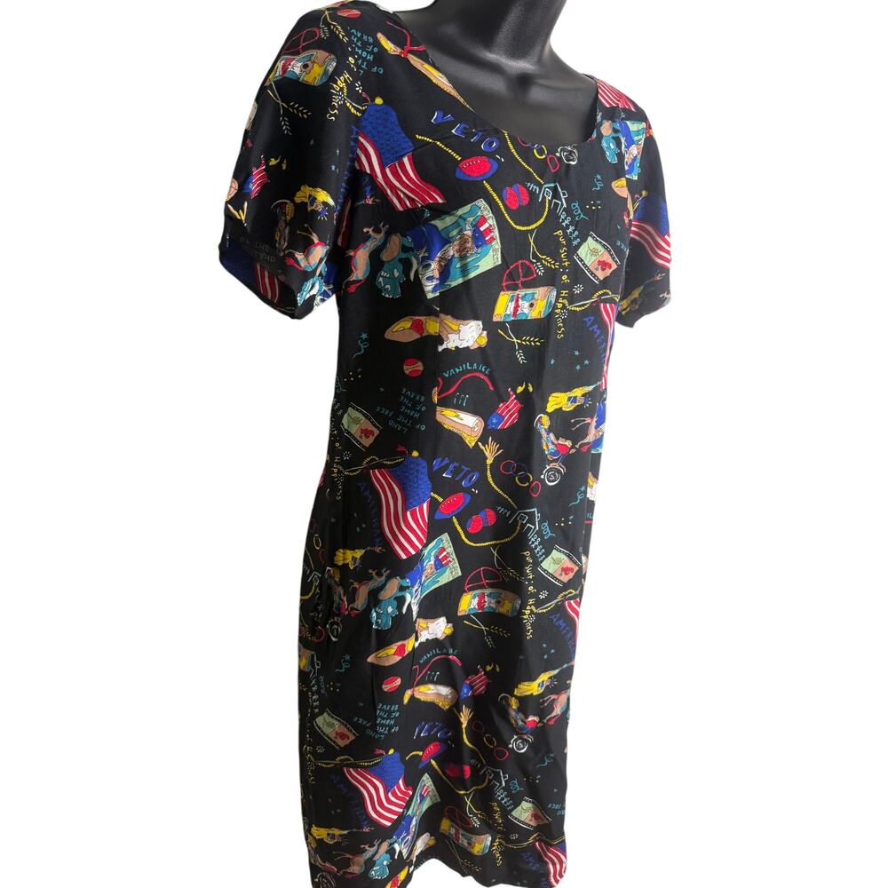 Pineapple Moon Vintage Dress Large 4th of July Sheath Black Short Sleeve New - Picture 4 of 13